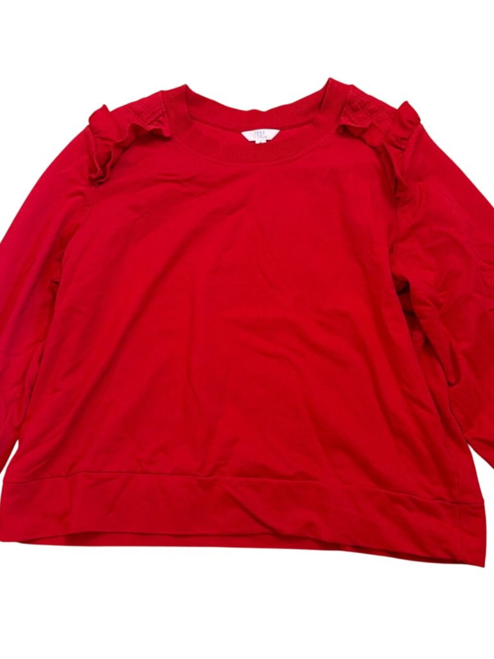 Time And Tru Sweatshirt Top XL (16-18) Ruffled Quilted Shoulder Detail Festive